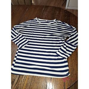 1X Glitz Blue White Striped Long Sleeve Pullover Shirt Top Casual Cute